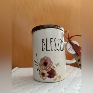 RAE DUNN Blessed Floral Ceramic Mug with Cover